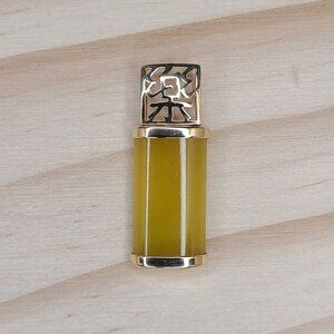 14k Yellow Gold And Yellow Jade Pendant Charm 1 1/4"  3.79 Grams Chinese Symbols